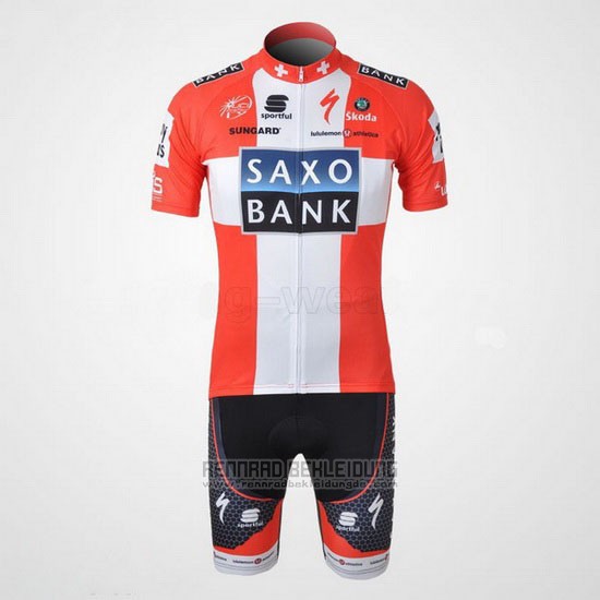 2010 Fahrradbekleidung Saxo Bank Champion Danemark Trikot Kurzarm und Tragerhose - zum Schließen ins Bild klicken